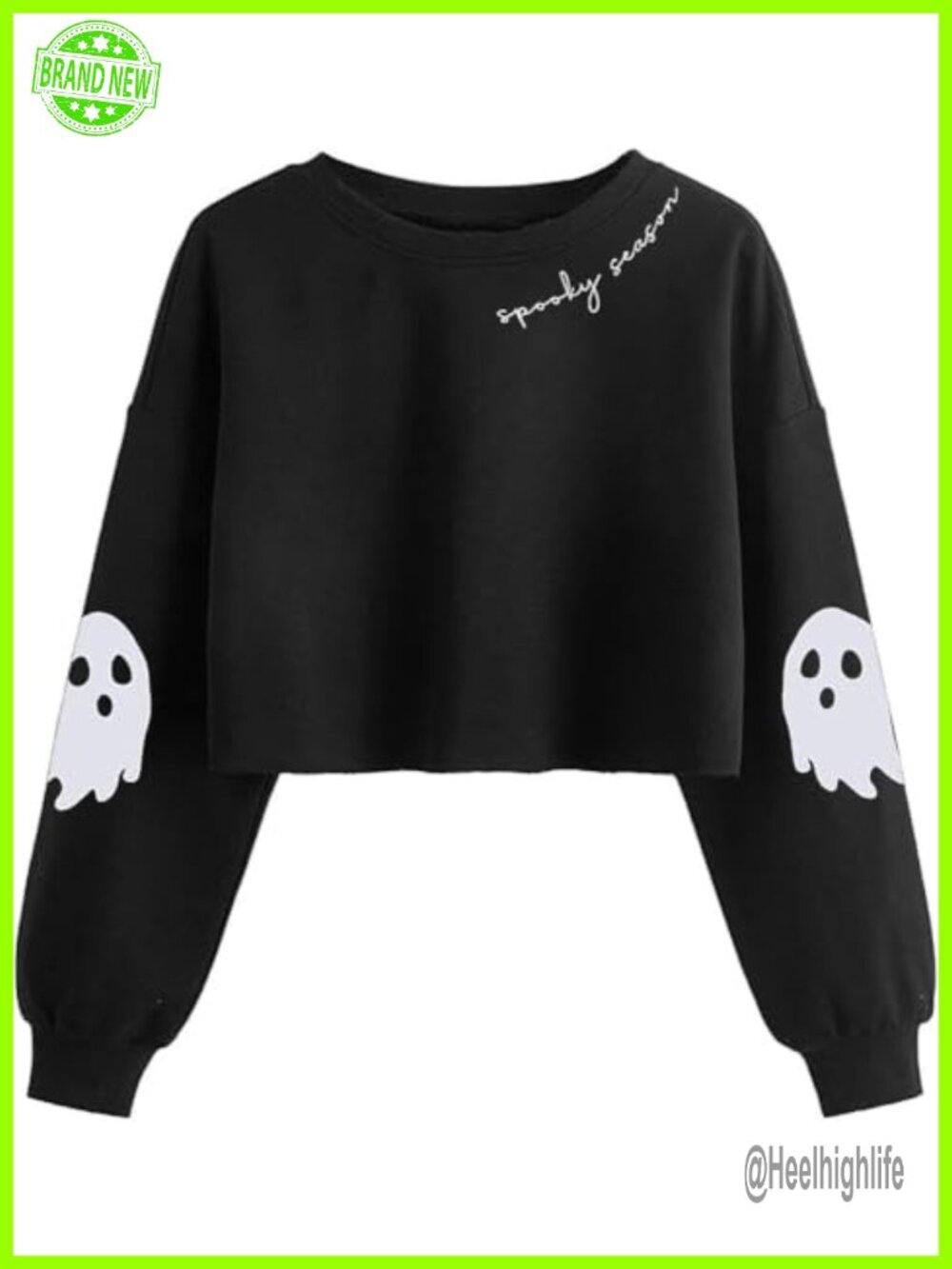 Crop Sweatshirt Ghost Graphic Pullover Long Sleeve Halloween Fall